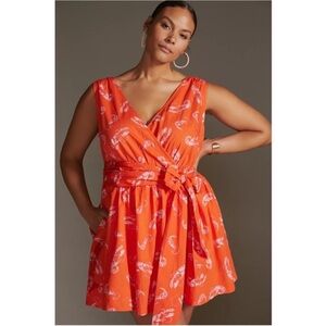 Maeve Anthro Lobster Flirty Wrap Mini Dress